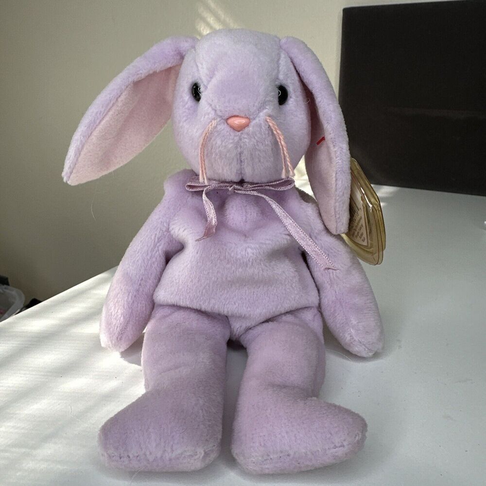 *RARE* TY Beanie Babies FLOPPITY purple rabbit 1996. Tags attached. Error’s..